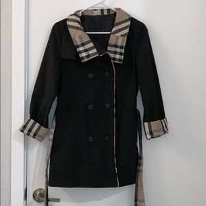 Black trench coat w/ plaid lining (made in Korea)